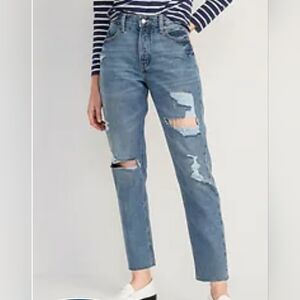High-Waisted Slouchy Straight Cropped Ripped Jeans for Women